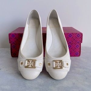 Tory Burch White Leather Flats